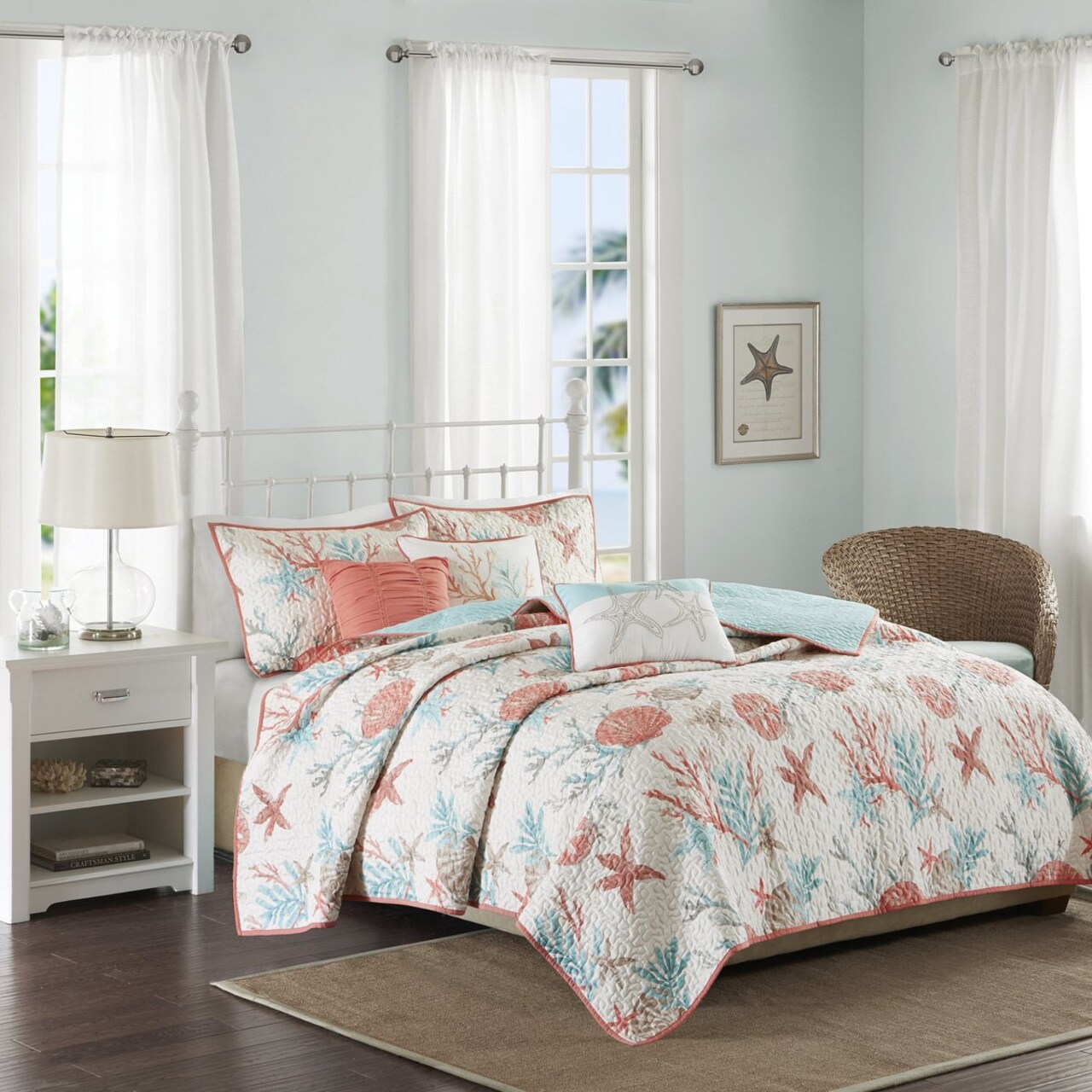 Gracie Mills 6 Piece Cotton Sateen Quilt Set with Throw Pillows
